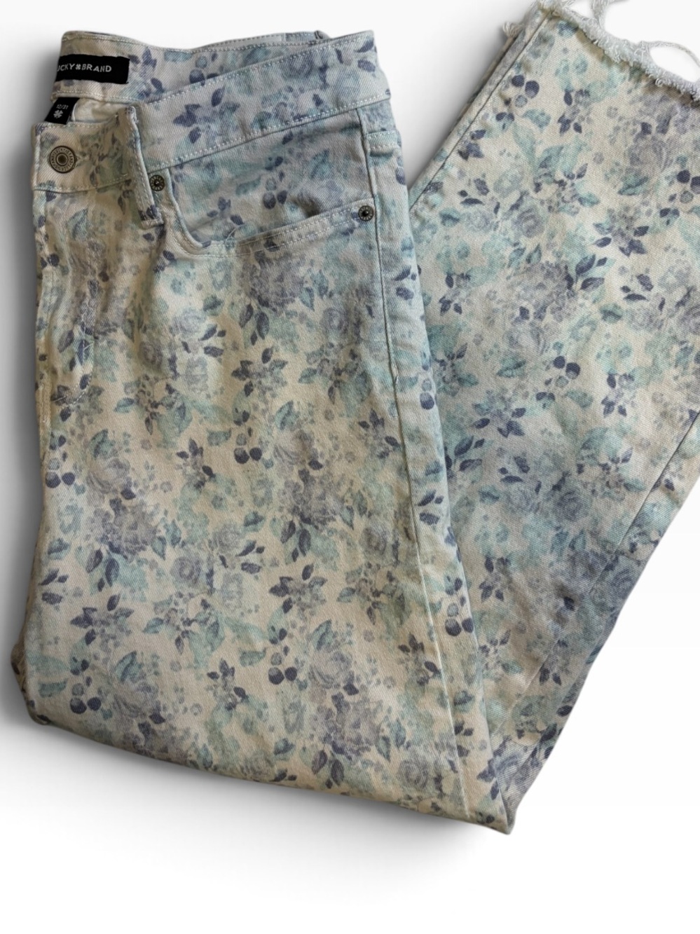 Lucky Brand The Baggy Floral Print Wide Leg Jeans Blue Size 12/31